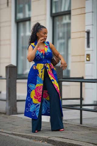 MBALI BLUE AND YELLOW SLEEVELESS DRESS