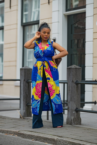 MBALI BLUE AND YELLOW SLEEVELESS DRESS
