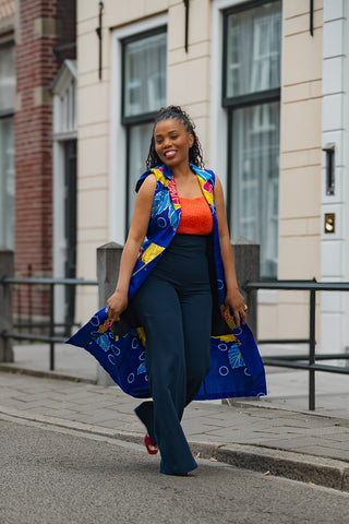 MBALI BLUE AND YELLOW SLEEVELESS DRESS