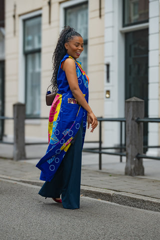 MBALI BLUE AND YELLOW SLEEVELESS DRESS