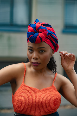PEJU RED AND BLUE HEADWRAP