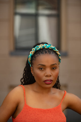 BLUE AND YELLOW BRAIDED HEADBAND HEADBANDS