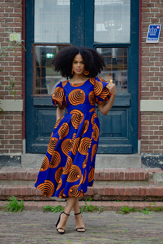 ADESUA BLUE AND ORANGE DRESS