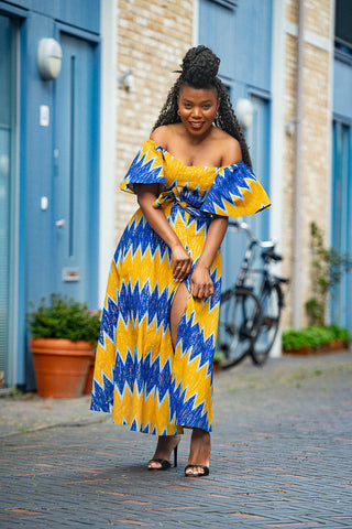 Maya Blue And Gold Invisible Slit Dress Dresses