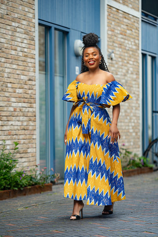 Maya Blue And Gold Invisible Slit Dress Dresses