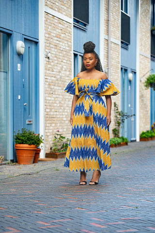 Maya Blue And Gold Invisible Slit Dress Dresses
