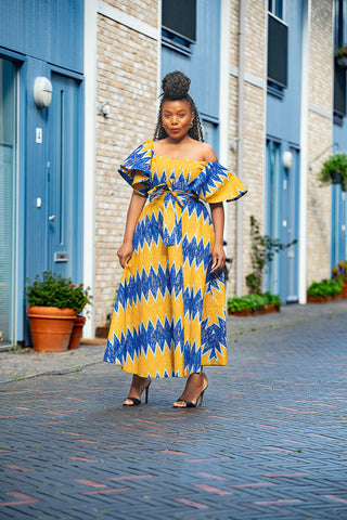 Maya Blue And Gold Invisible Slit Dress Dresses