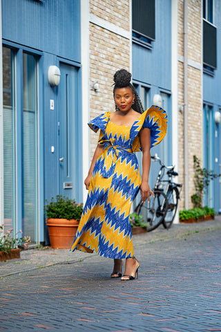 Maya Blue And Gold Invisible Slit Dress Dresses
