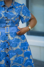 Elara Blue and Gold African Print Dress