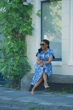 Elara Blue and Gold African Print Dress