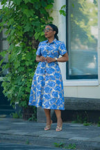Elara Blue and Gold African Print Dress