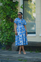 Elara Blue and Gold African Print Dress