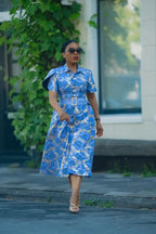 Elara Blue and Gold African Print Dress