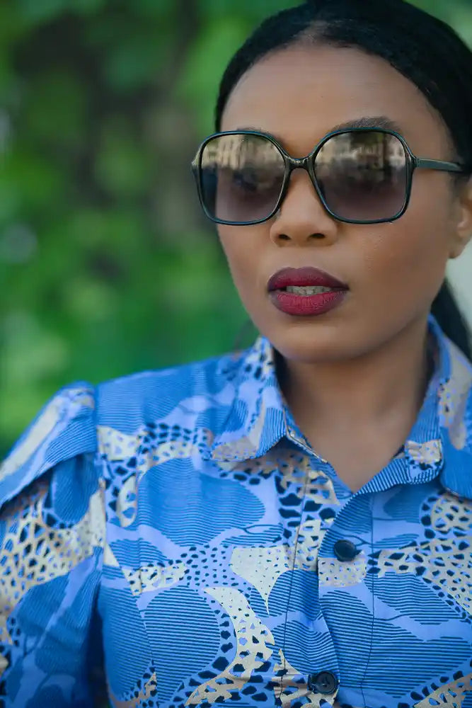 Close up of Collared Ankara Cotton Midi Dress