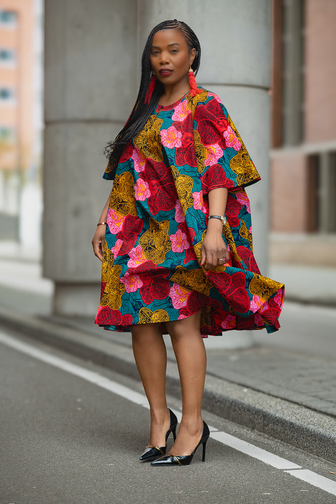 Floral African print Ankara Midi Dress Women's Clothing