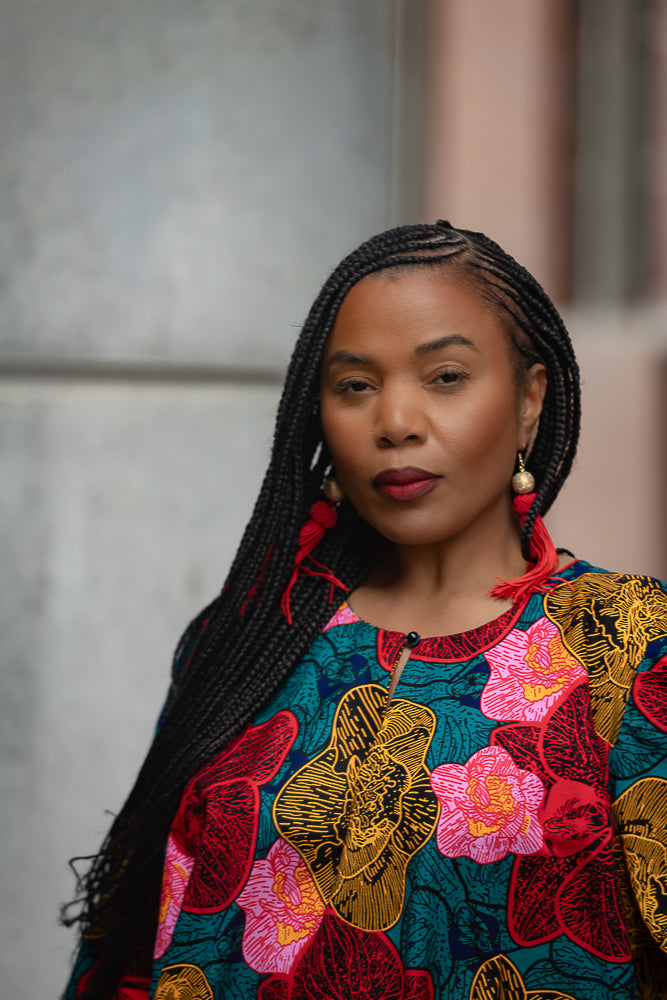 Close up Floral African print Ankara Midi Dress Women's Clothing