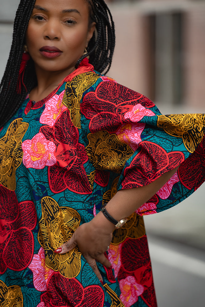 Floral African print Ankara Midi Dress Women's Clothing
