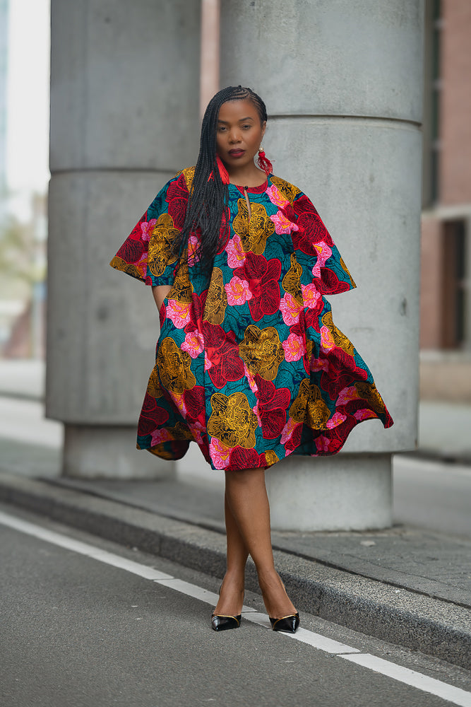 Floral African print Ankara Midi Dress Women's Clothing