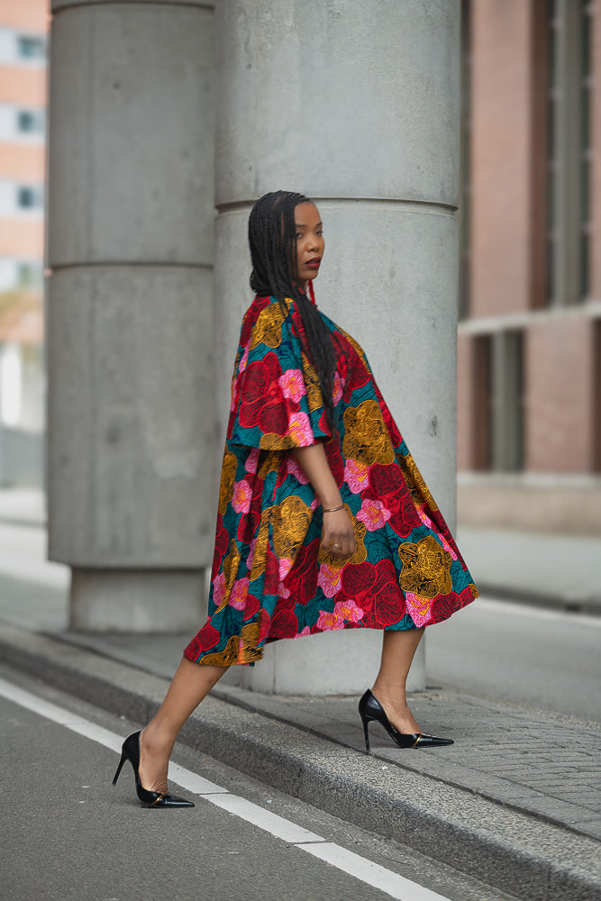 Floral African print Ankara Midi Dress Women's Clothing