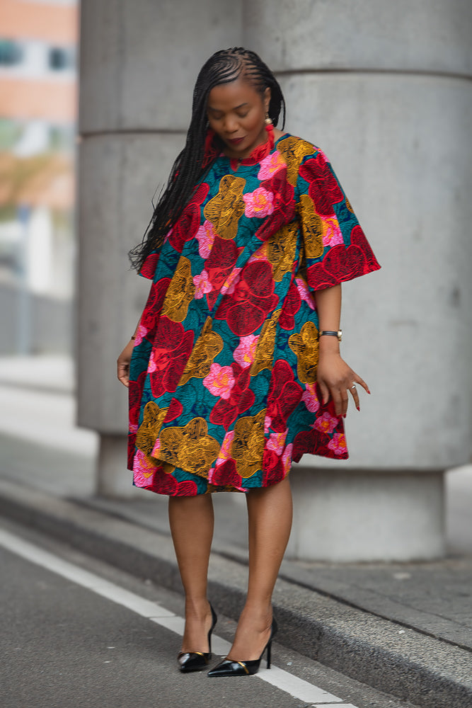 Floral African print Ankara Midi Dress Women's Clothing