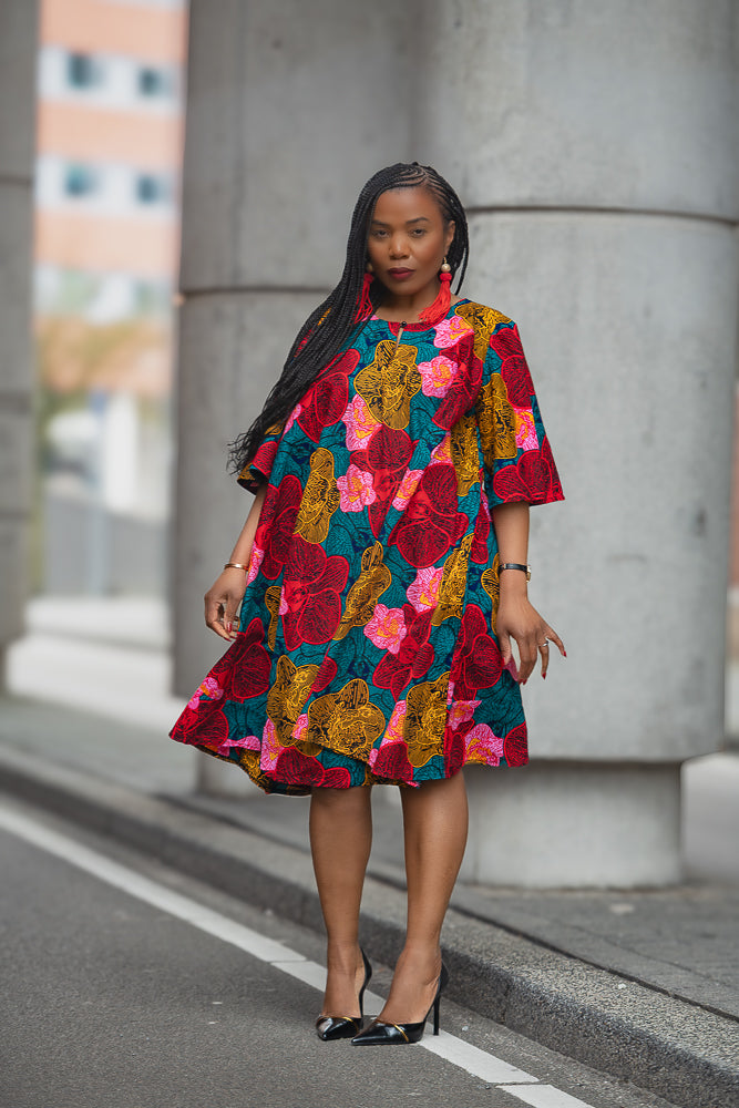 Floral African print Ankara Midi Dress Women's Clothing