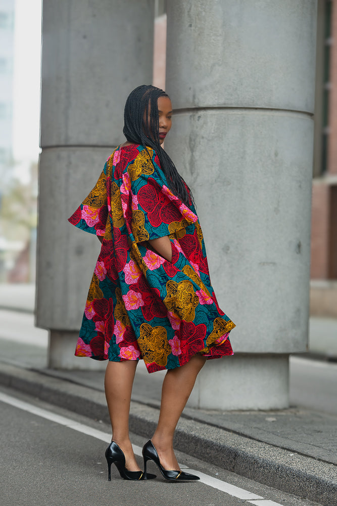 Side Detail Floral African print Ankara Midi Dress Women's Clothing