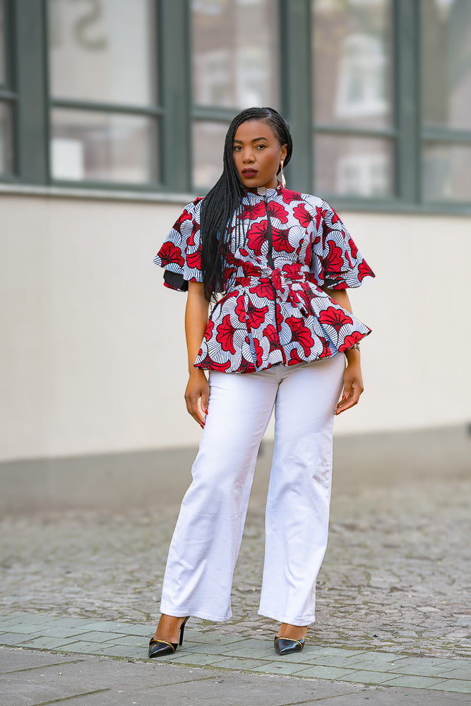 Women's Ankara Peplum Red Top by Heritage clothings