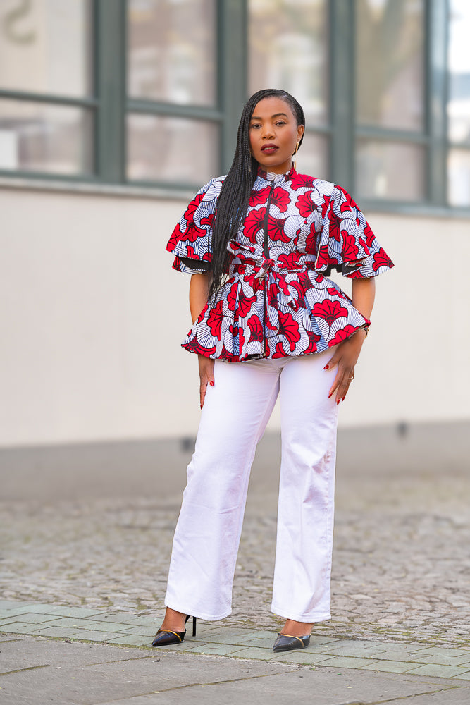 Red Ankara Peplum Blouse