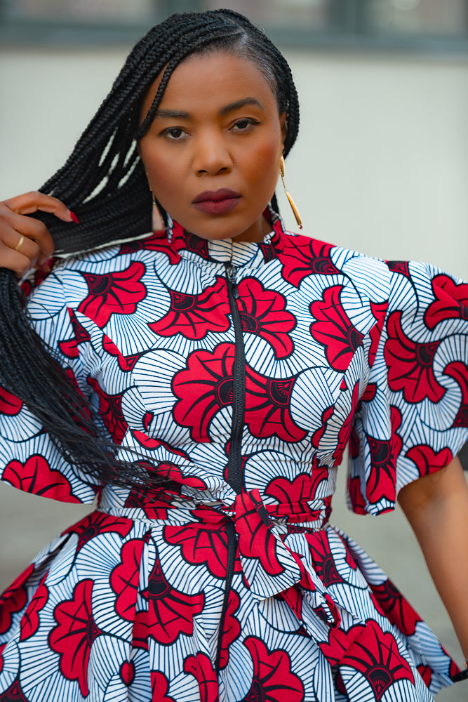 Women's Ankara Peplum Red Top by Heritage clothings
