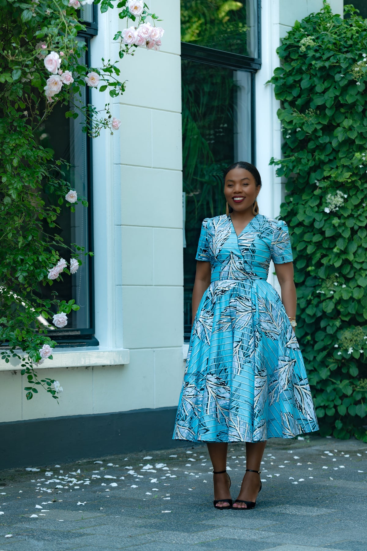 Azura Aqua and Ivory Gold Ankara Dress