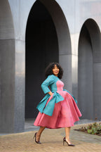 Kora Teal and Pink Geometric Ankara Print Dress