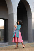 Kora Teal and Pink Geometric Ankara Print Dress