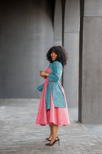 Kora Teal and Pink Geometric Ankara Print Dress