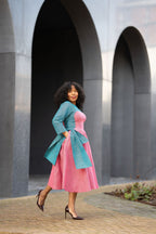 Kora Teal and Pink Geometric Ankara Print Dress