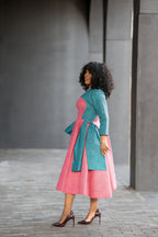Kora Teal and Pink Geometric Ankara Print Dress