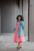 Kora Teal and Pink Geometric Ankara Print Dress