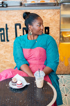 Kora Teal and Pink Geometric Ankara Print Dress
