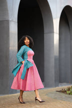 Kora Teal and Pink Geometric Ankara Print Dress