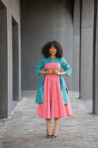 Kora Teal and Pink Geometric Ankara Print Dress