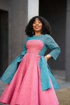 Kora Teal and Pink Geometric Ankara Print Dress
