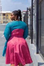 Kora Teal and Pink Geometric Ankara Print Dress