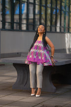 Ankara Flare Top in Purple and Grey