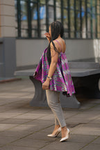 Leena African print cotton flare Top in purple and grey Women's Clothing