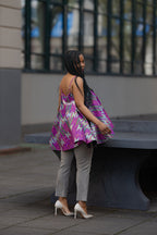 Side view African print Ankara purple and grey flare Top