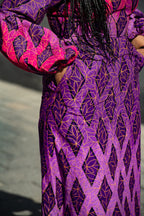 Close-up of African Ankara cotton fabric used in Leona purple Dress by Heritage Clothings