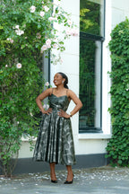 Green and Silver African Print, Ankara Midi Strap Dress.
