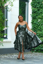 Green and Silver African Print, Ankara Midi Strap Dress.