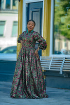 Malkia Burgundy and Green African Print  Maxi Dress