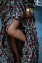 Malkia Burgundy and Green African Print  Maxi Dress