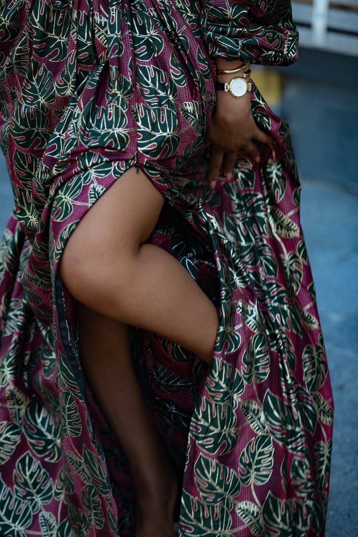 Malkia Burgundy and Green African Print  Maxi Dress
